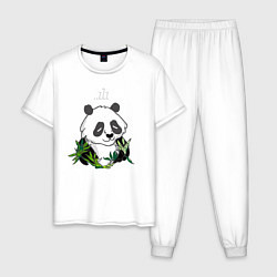 Пижама хлопковая мужская Спящая панда ZZZ, цвет: белый
