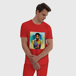 Пижама хлопковая мужская Акварельная иллюстрация с Карим Абдул-Джаббар, цвет: красный — фото 2