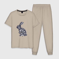 Пижама хлопковая мужская Black-White Rabbit, цвет: миндальный