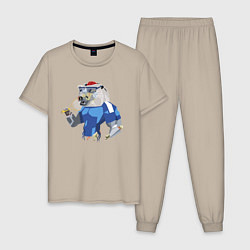 Пижама хлопковая мужская Зомби- мишка - большой теннис - halloween, цвет: миндальный