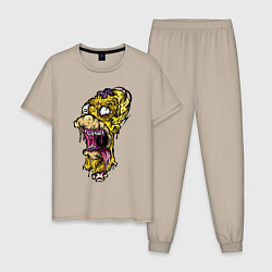 Пижама хлопковая мужская Homer Simpson - zombie - Halloween, цвет: миндальный