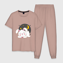 Пижама хлопковая мужская Спящий Зайка, цвет: пыльно-розовый