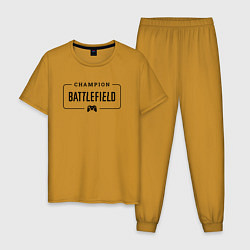 Пижама хлопковая мужская Battlefield gaming champion: рамка с лого и джойст, цвет: горчичный