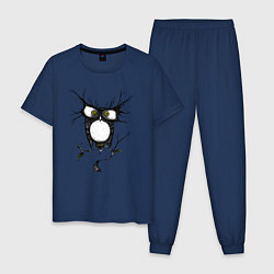Пижама хлопковая мужская Сова и безумие, цвет: тёмно-синий