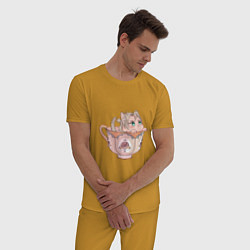 Пижама хлопковая мужская Котик Альбедо, цвет: горчичный — фото 2