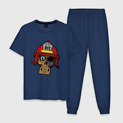 Пижама хлопковая мужская Череп пожарного, цвет: тёмно-синий