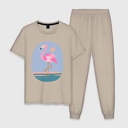 Пижама хлопковая мужская Фламинго, цвет: миндальный