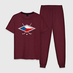 Пижама хлопковая мужская Флаг Чехии хоккей, цвет: меланж-бордовый