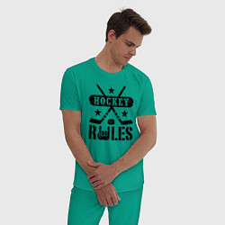 Пижама хлопковая мужская Хоккей рулит, цвет: зеленый — фото 2