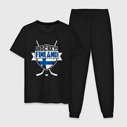 Пижама хлопковая мужская Хоккей Финляндия, цвет: черный