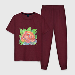 Пижама хлопковая мужская Алая роза, цвет: меланж-бордовый