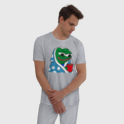 Пижама хлопковая мужская Frog Pepe мем, цвет: меланж — фото 2