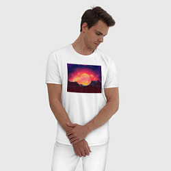 Пижама хлопковая мужская 3D неоновые горы на закате, цвет: белый — фото 2