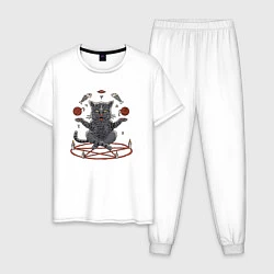 Пижама хлопковая мужская Кот в пентограмме, цвет: белый