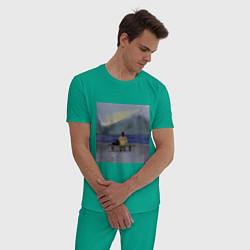 Пижама хлопковая мужская Арт Вид на маяк, цвет: зеленый — фото 2