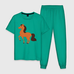 Пижама хлопковая мужская Конь, цвет: зеленый
