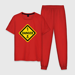 Пижама хлопковая мужская Знак - опасно для жизни, цвет: красный