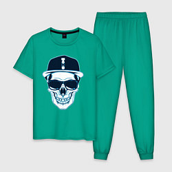 Пижама хлопковая мужская Череп в бейсболке Hip-Hop, цвет: зеленый