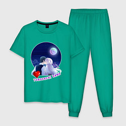 Пижама хлопковая мужская Аниме Игра друзей, цвет: зеленый
