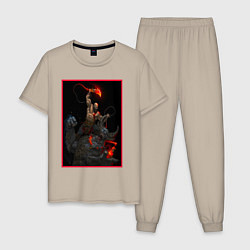 Пижама хлопковая мужская God of War - Кратос против балрога, цвет: миндальный