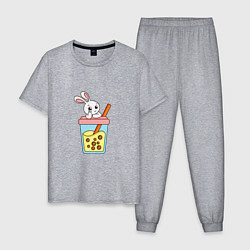 Пижама хлопковая мужская Кролик с напитком, цвет: меланж