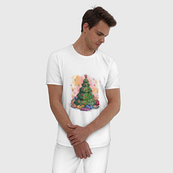 Пижама хлопковая мужская Праздничная ёлка, цвет: белый — фото 2