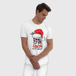 Пижама хлопковая мужская Santa is not dead, skull in red hat, holly, цвет: белый — фото 2