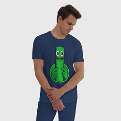 Пижама хлопковая мужская Радужные друзья: Зеленый, цвет: тёмно-синий — фото 2