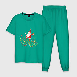 Пижама хлопковая мужская Танцующий дед Мороз С Новым годом!, цвет: зеленый