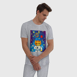 Пижама хлопковая мужская Абстрактный космический кот, цвет: меланж — фото 2
