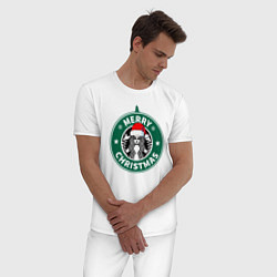 Пижама хлопковая мужская Счастливого Рождества Starbucks, цвет: белый — фото 2