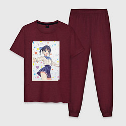 Пижама хлопковая мужская Милая Нагиса - Мои девушки, цвет: меланж-бордовый