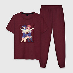 Пижама хлопковая мужская Саки и Нагиса - Мои девушки, цвет: меланж-бордовый