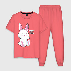 Пижама хлопковая мужская Милый кролик happy, цвет: коралловый