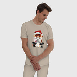 Пижама хлопковая мужская Christmas smile foxy, цвет: миндальный — фото 2