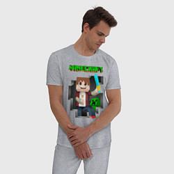 Пижама хлопковая мужская Майнкрафт криппер, цвет: меланж — фото 2