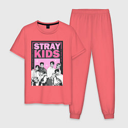 Пижама хлопковая мужская Stray Kids boy band, цвет: коралловый