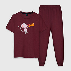 Пижама хлопковая мужская Мышонок с трубой, цвет: меланж-бордовый