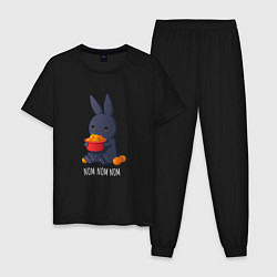 Пижама хлопковая мужская Кролик и мандарины - Nom nom nom, цвет: черный