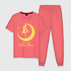 Пижама хлопковая мужская Sailor Moon gold, цвет: коралловый