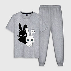 Пижама хлопковая мужская Милый кролик - ангелочек или дьяволёнок?, цвет: меланж