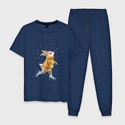 Пижама хлопковая мужская Кролик на коньках, цвет: тёмно-синий