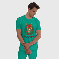 Пижама хлопковая мужская Морти новогодний олень, цвет: зеленый — фото 2