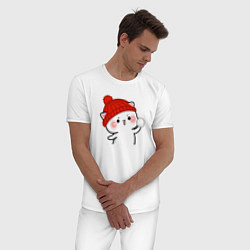 Пижама хлопковая мужская Игра в снежки - белый котик, цвет: белый — фото 2
