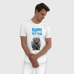 Пижама хлопковая мужская Happy New Year - Прикольный котик, цвет: белый — фото 2