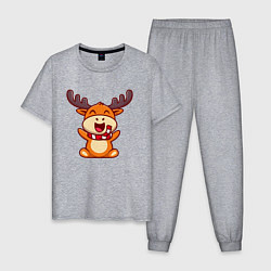 Пижама хлопковая мужская Рождественский олень чибик, цвет: меланж