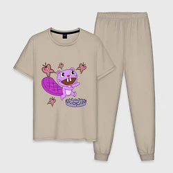 Пижама хлопковая мужская Toothy trap, цвет: миндальный