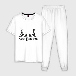 Пижама хлопковая мужская Социальная дистанция, цвет: белый