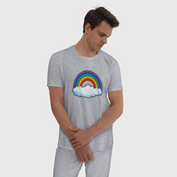 Пижама хлопковая мужская Мультяшная радуга с облаками, цвет: меланж — фото 2