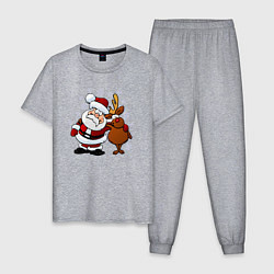 Пижама хлопковая мужская Санта и олень, цвет: меланж